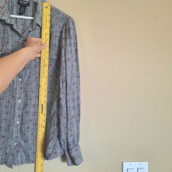 Wrangler Retro Plaid Pearl Snap Button Down Snap Shirt Airy Western Cowgirl - Picture 2 of 5